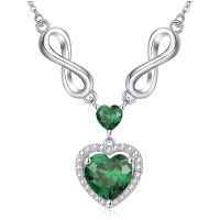 wholesale 925 Sterling Silver 12 Birthstones Infinity Heart Necklace for Women-5-May-Emerald Green