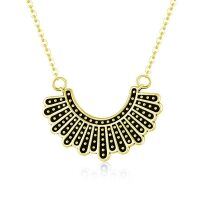 wholesale 925 Sterling Silver Gold Plated Black Enamel Fan Pendant Necklace For Women-A-RBG NECKLACE GOLD