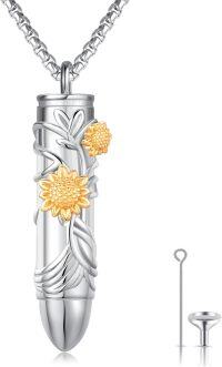 wholesale 925 Sterling Silver Sunflower and Bee Design Cremation Jewelry Keepsake Urn Necklace for Ashes with Funnel & Fill Tool - 4 Colors Available-Sunflower