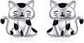 wholesale 925 Sterling Silver Hypoallergenic Black and White Cat Stud Earrings for Women & Teen Girls-0-0