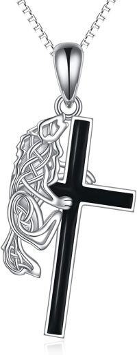 wholesale 925 Sterling Silver Celtic Dragon Black Onyx Cross Pendant Necklace  for Women and Men-Wolf Cross Necklace
