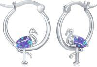 wholesale 925 Sterling Silver Flamingo Opal Stone Huggies Earings for Women Girls-23-Flamingo Earrings(Purple Opal )