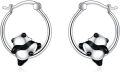 wholesale 925 Sterling Silver Panda Bear Hoop Earrings for Women Girls -0-0