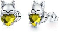 wholesale 925 Sterling Silver Crystal Fox Earrings Birthstone Studs for Sensitive Ears-Silver-08-Aug