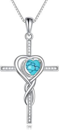 wholesale TOUPOP Cross Infinity Necklaces For Women White Gold S925 Sterling Silver Turquoise December Birthstone Pendant Necklace Christian Religious Faith Cross Birthday Jewelry For Girlfriend Wife Daughter -undefined