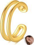 wholesale 14K Real Gold No-Piercing Clip-On Open Hoop Ear Cuff Earrings for Women, Elegant Lightweight 11mm Cartilage Earrings, Hypoallergenic Gift-0-0