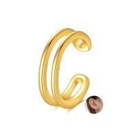 wholesale 14K Real Gold No-Piercing Clip-On Open Hoop Ear Cuff Earrings for Women, Elegant Lightweight 11mm Cartilage Earrings, Hypoallergenic Gift-Double Hoop