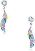 wholesale 925 Sterling Silver Feather Drop Dangle Earrings with Colorful Enamel and CZ Stones Minimalist Jewelry for Women Girls Gifts-0-0