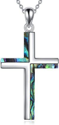 wholesale 925 Sterling Silver Abalone Shell Inlay Cross Pendant Necklace for Women and Men-B-Abalone Shell