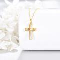 wholesale 14K Gold Amber Inlay Cross Pendant Necklace for Women - Elegant Religious-0-3