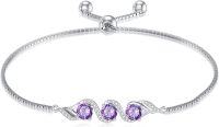 wholesale  Sterling Silver 5mm Gemstone 3 Stone Adjustable Tennis Bracelet w 7+2in Chain ( chars)-Amethyst Purple