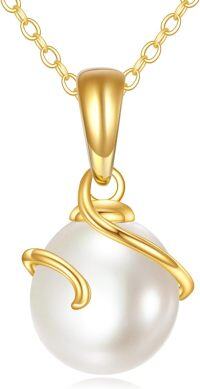 wholesale 14K Yellow Gold Pearl & Cubic Zirconia Pendant Necklace - 16 Adjustable Chain (1.79g)-E-Pearl Necklace