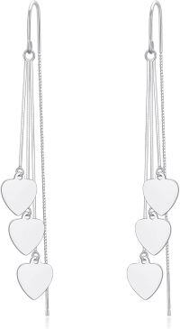 wholesale 925 Sterling Silver Threader Earrings with Heart Charms and Tiny Cubes Dangle Drop Chain s for Women-Heart