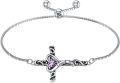 wholesale TOUPOP Birthstone Cross Bracelet For Women 925 Sterling Silver Cross Heart Bracelet I Love You Jewelry Birthday Christmas Gifts For Her Girlfriend Wife -0-0