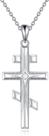 wholesale 925 Sterling Silver Retro Eastern Orthodox Cross Pendant Necklace Religious Jewelry for Men & Women-CZ