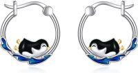 wholesale 925 Sterling Silver Penguin Hoop Earrings Gift for Women Girls Kids 3D Cute Animal Jewelry Accessories Minimalist Fashion Lightweight Hypoallergenic Nickel Free Safe Charm Birthday Christmas Holiday Present Idea-I-Penguin-2