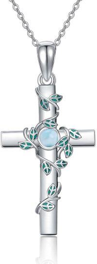 wholesale Sterling Silver Turquoise Moonstone Moss Agate Larimar Cross Necklace for Women-04-larimar