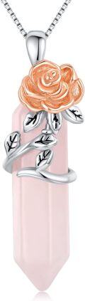 wholesale 925 Sterling Silver Pink Rose Quartz Healing Crystal Pendant Necklaces - Mothers Day Gifts for Mom Daughter Wife Sister Friends-0-0