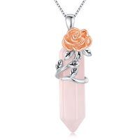 wholesale 925 Sterling Silver Pink Rose Quartz Healing Crystal Pendant Necklaces - Mothers Day Gifts for Mom Daughter Wife Sister Friends-06-Jun-Rose