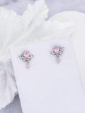 wholesale Sterling Silver Cubic Zirconia Pink Heart Star Dangle Earrings for Women-0-1