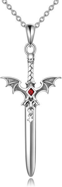 wholesale 925 Sterling Silver Bat Dagger Pendant Necklace - Gothic Jewelry for Women and Men-Sword