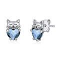 wholesale 925 Sterling Silver Cat Earring Heart Blue Crystal-0-0