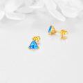 wholesale 14K Gold Triangle Blue Opal Stud Earrings Solid Gold Jewelry for Women-0-2