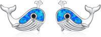 wholesale 925 Sterling Silver Blue Opal Whale Stud Earrings for Women - Hypoallergenic-Whale