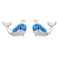 wholesale 925 Sterling Silver Blue Opal Whale Stud Earrings for Women - Hypoallergenic-Whale