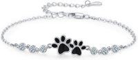 wholesale 925 Sterling Silver White Cubic Zirconia Paw Print Adjustable Bracelet for Dog & Cat Lovers, Hypoallergenic Pet Jewelry Gift for Women-Black Paw Print Bracelet