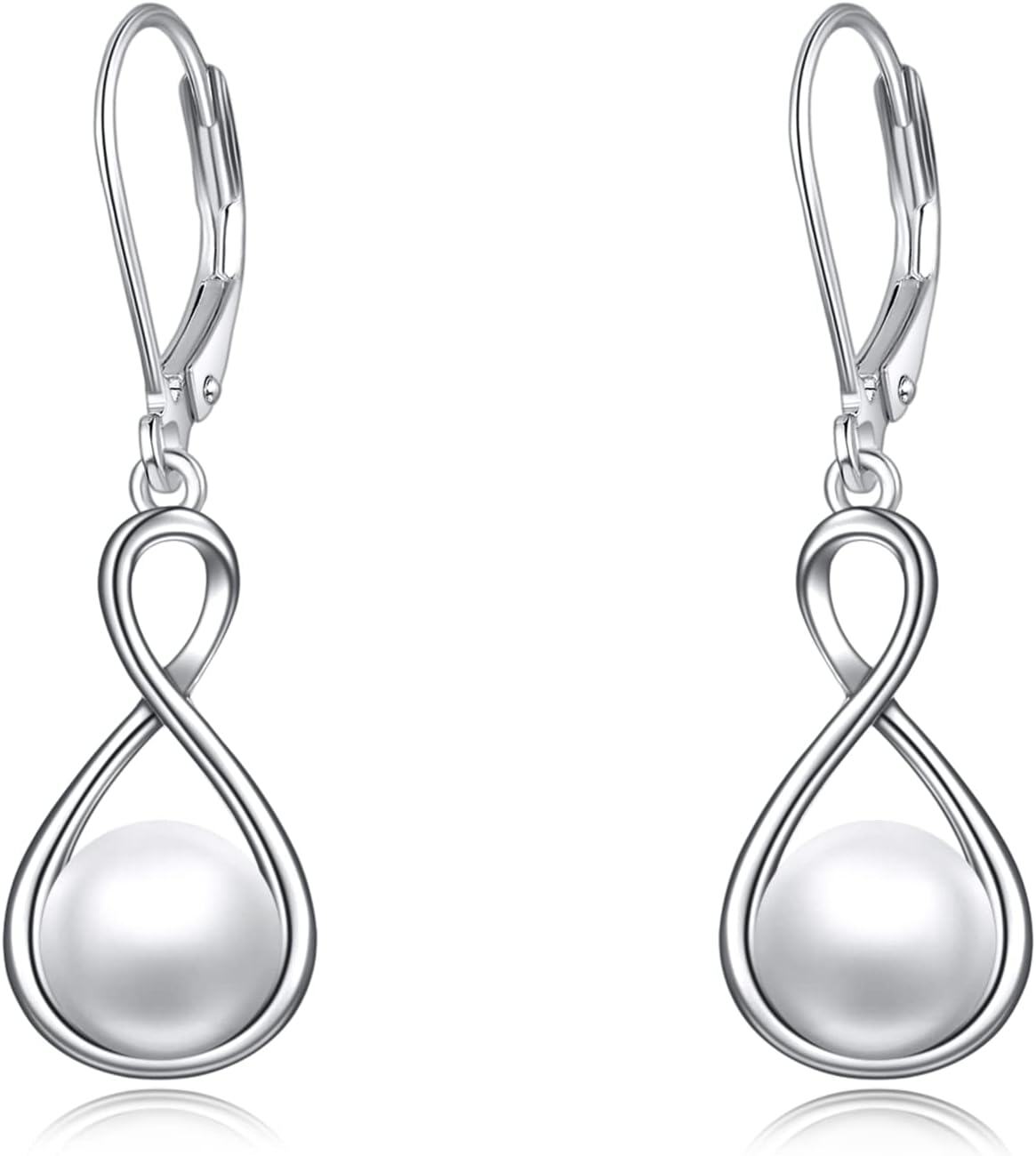 wholesale 925 Sterling Silver Infinity Pearl Leverback Earrings-0-0