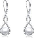 wholesale 925 Sterling Silver Infinity Pearl Leverback Earrings-0-0