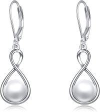 wholesale 925 Sterling Silver Infinity Pearl Leverback Earrings-Infinity pearl drop earrings