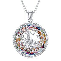 wholesale TOUPOP Christmas Gifts For Mom, Mothers And Daughter/son Necklace, 925 Sterling Silver Tree Of Life Crystal Jewelry Birthday Gifts For Women Mother Grandma Wife -color_name:E-Mother and 5 Child-Volcano Crystal