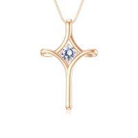 wholesale 925 Sterling Silver Birthstone Cross Necklace for Women Fine Jewelry Gift-04-Synthetic Diamond-April-Rose Gold