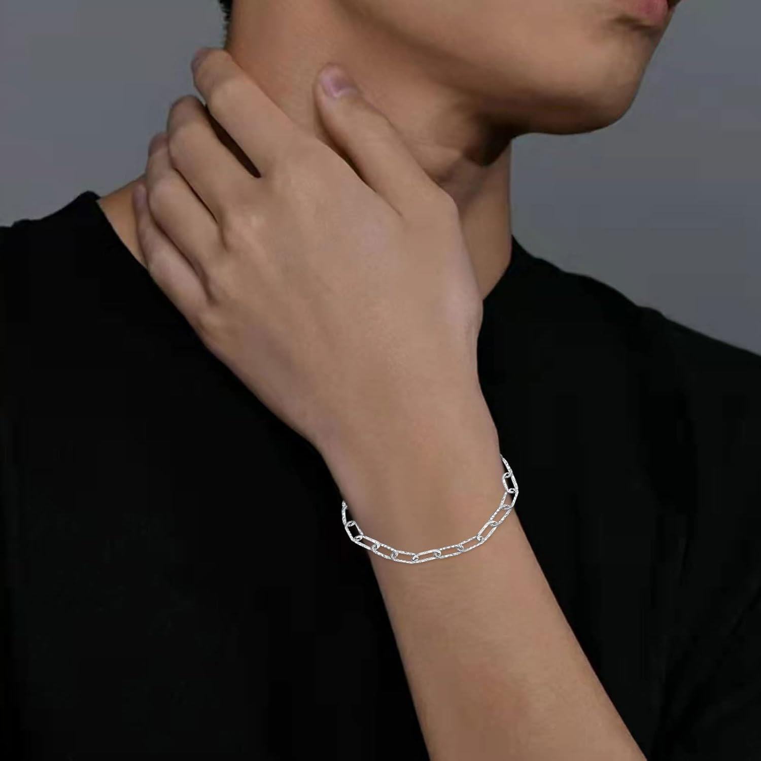925 Sterling Silver Link Chain Bracelet with Lobster Claw Closure - Made in Italy-0-5