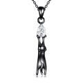 wholesale 925 Sterling Silver Black Plated Stretching Cat Pear Cut Zircon Pendant Necklace-0-0