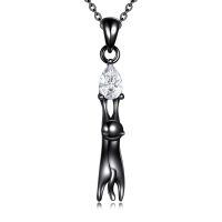 wholesale 925 Sterling Silver Black Plated Stretching Cat Pear Cut Zircon Pendant Necklace-C-Black Cat