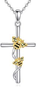 wholesale 925 Sterling Silver Bee and Cross Pendant Necklace-0-0