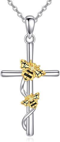 wholesale 925 Sterling Silver Bee and Cross Pendant Necklace-cross bee necklace