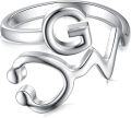 wholesale 925 Sterling Silver Stethoscope Heartbeat EKG Adjustable Ring for Doctors Nurses Medical Students - Hypoallergenic Jewelry Gift-0-0