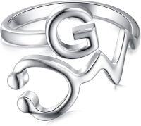 wholesale 925 Sterling Silver Stethoscope Heartbeat EKG Adjustable Ring for Doctors Nurses Medical Students - Hypoallergenic Jewelry Gift-G