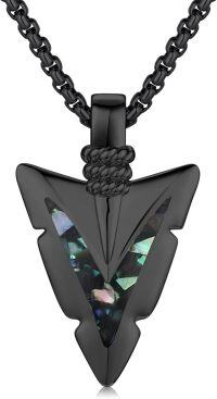 wholesale 925 Sterling Silver Black Paua Shell Arrowhead Pendant Necklace for Men & Women-C-02 Black Abalone Shell Arrowhead