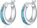 wholesale 925 Sterling Silver Turquoise Inlay Round Huggie Hoop Earrings for Women-0-0