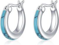 wholesale 925 Sterling Silver Turquoise Inlay Round Huggie Hoop Earrings for Women-Turquoise Earrings