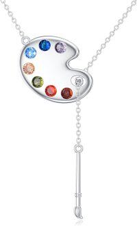 wholesale 925 Sterling Silver Artist Palette Pendant Necklaces with Crystals for Women Girls Gifts-Palette-Y