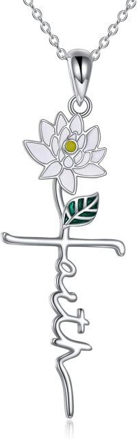 wholesale 925 Sterling Silver Cross with Flower and Leaf Pendant Necklaces for Women - 3D Design -July-Lotus