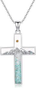 wholesale 925 Sterling Silver Cross Turquoise Stone Pendant Necklace for Women Girls-0-0