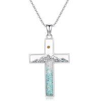 wholesale 925 Sterling Silver Cross Turquoise Stone Pendant Necklace for Women Girls-B-Cross