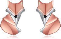 wholesale 925 Sterling Silver Rose Gold Fox Stud Earrings - Cute Lucky  for Women & Girls-Origami Fox